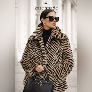 Kate Spade Zebra Striped Faux Fur Teddy Jacket